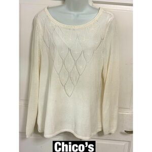 Chico’s White Crochet Cotton Blend Tunic Lined Sz 16-18‎ Spotless